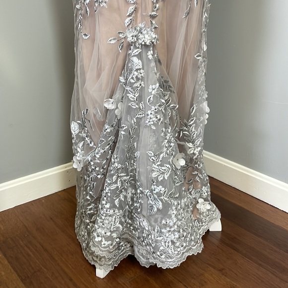 MONTAGE by Mon Cheri - Silver/Nude Embroidered Lace & Tulle Gown - Picture 8 of 16